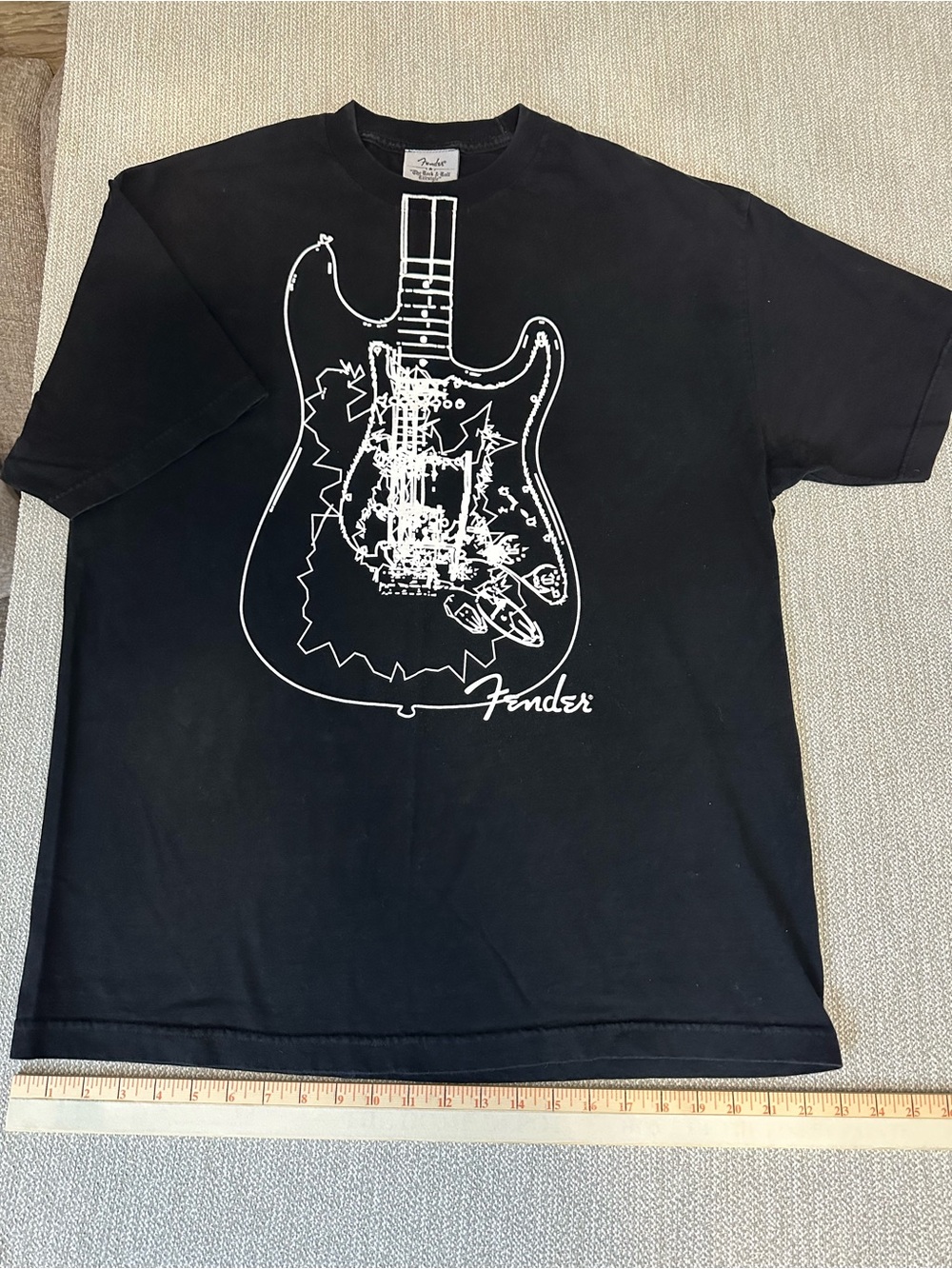 Fender Black T-Shirt with White Guitar Outline